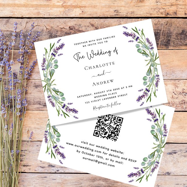 Convites Lavanda floral verde código QR casamento RSVP (Criador carregado)