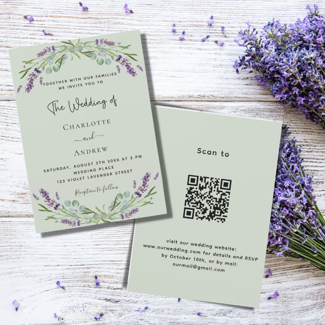 Convites Lavanda floral verde sábio verde casamento QR (Criador carregado)