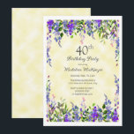 Convites Lavanda Floral Yellow aniversário de 40 anos<br><div class="desc">lavanda de água floral bonito e feminina no convite de festas de aniversário de 40 anos amarelo feminino. Entre em contato comigo para obter assistência com suas personalizações ou para solicitar outros produtos Zazzle correspondentes ou coordenadores para o seu partido.</div>