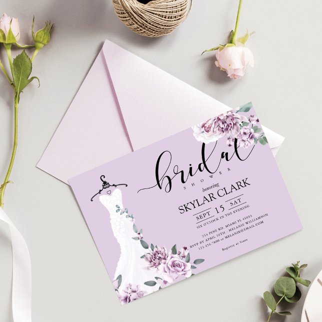 Convites Lavanda Florals Chá de panela de Vestido Branco (Criador carregado)