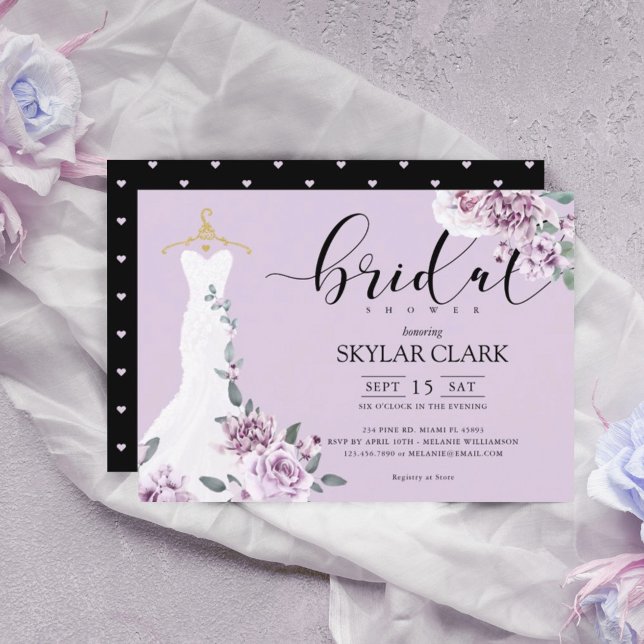 Convites Lavanda Florals Chá de panela de Vestido Branco (Criador carregado)