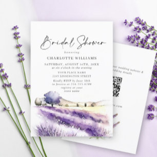 Convites Lavanda Flores Campo Chá de panela Código QR
