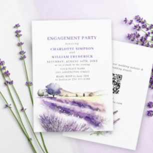 Convites Lavanda Flores Campo FESTA DE NOIVADO Código QR