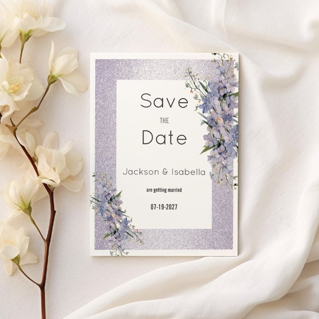 Convites Lavanda flores silvestres florais Salve a data (Lavender glitter wildflowers floral Save the Date)