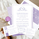 Convites Lavanda Formal Monograma Casamento por Aquarela<br><div class="desc">Aprecie amigos e família com este elegante convite de casamento mostrando um belo monograma botânico de folha desenhada com noiva e iniciais de noivo. O convite à frente foi aparado com uma fina lavanda, lilás e matizes púrpuros, enquanto o convite contém uma bela lavagem com aquarela em matizes lavandas, lilás...</div>