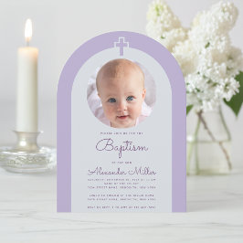 Convites Lavanda Fotográfica Baptism Arch Cruz e Script Rox