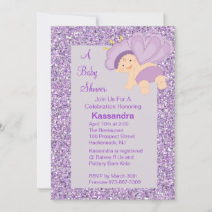 Convites Lavanda Glitter Baby Butterfly Chá Convida