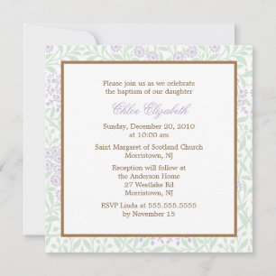 Convites Lavanda Green Floral Damask Christening