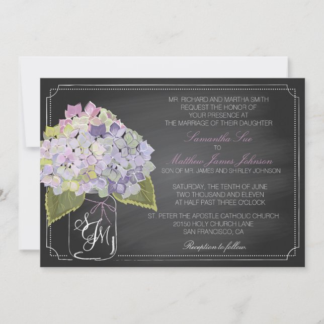 Convites Lavanda Hydrangea Chalkboard Rustic Weding (Frente)