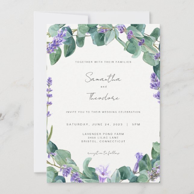 Convites Lavanda Invitation Greenery Purple Modern (Frente)