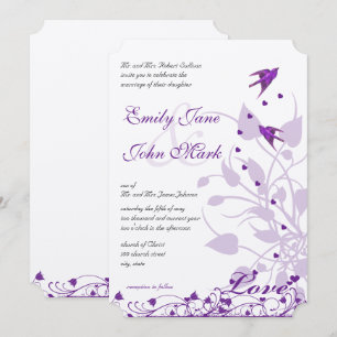 Convites Lavanda & Lilac Amor de Pássaro Roxo Casamento
