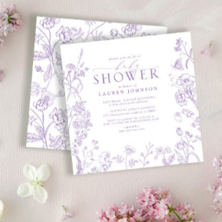 Convites Lavanda Lilac Chá de fraldas Floral Vitoriano