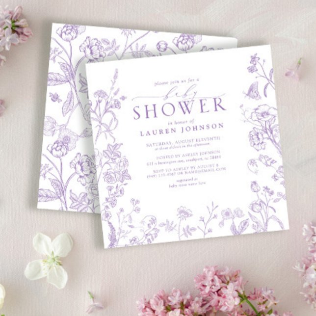 Convites Lavanda Lilac Chá de fraldas Floral Vitoriano (Criador carregado)