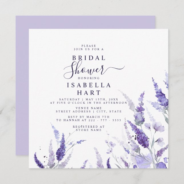 Convites Lavanda Lilac Chá de panela Botânico Floral (Frente/Verso)