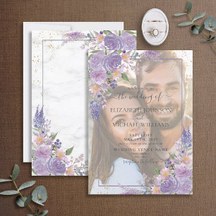 Convites Lavanda Lilac Dourado Vellum Overlay Foto Casament