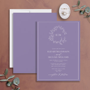 Convites Lavanda Lilac Moderna - Casamento Monograma de Fol