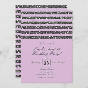 Convites Lavanda Lilac Purple Silver Glitter Striter Party