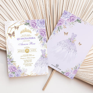 Convites Lavanda Lilac Rosa Quinceañera Princess Birthday