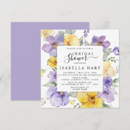 Convites Lavanda Lilar Chá de panela Floral Amarelo Roxo