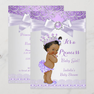 Convites Lavanda Lilás Princesa Bebê Chamada Étnica Branco