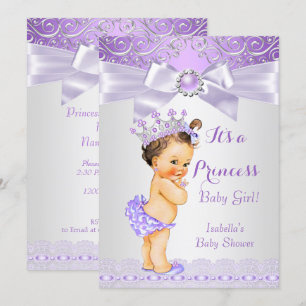 Convites Lavanda Lilás Princesa Bebê Chuva Morena Branco