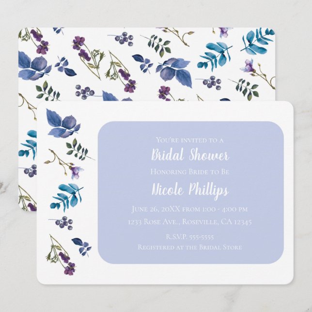 Convites Lavanda Lilás Roxo Íris Primavera Floral Chic (Frente/Verso)