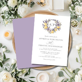 Convites Lavanda Limão Monograma Floral Crista Casamento