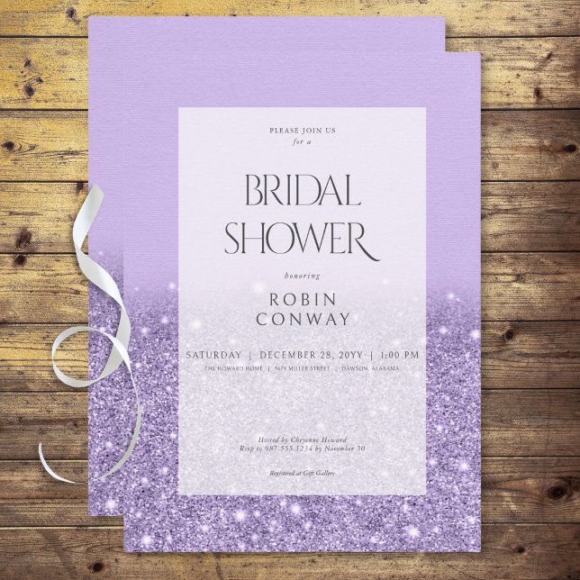 Convites Lavanda moderna - Chá de panela brilhante (Modern Lavender Glam Glitter Bridal Shower Invitation)