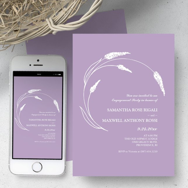 Convites Lavanda moderna elegante (Wedding invitations feature minimalistic lavender line art Victoria Grigaliunas of Do Tell A Belle)