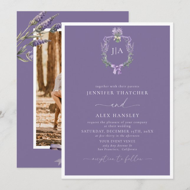 Convites Lavanda Moderna Floral | Casamento de Fotografia d (Frente/Verso)