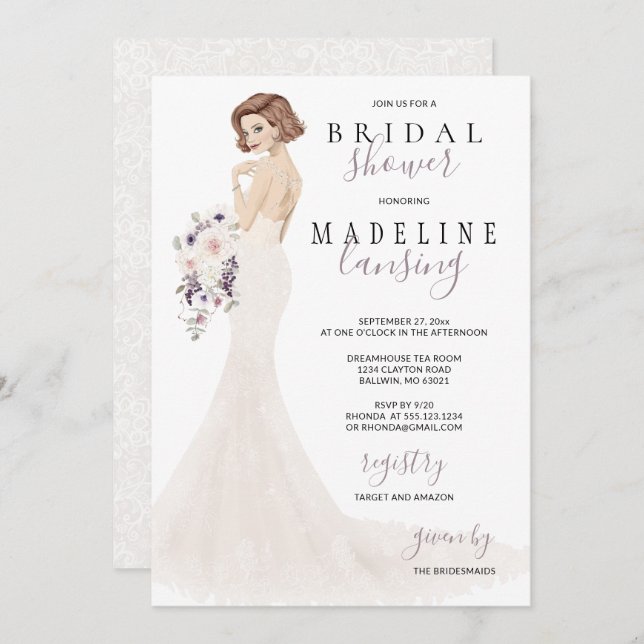 Convites Lavanda no Chá de panela de rendas (Frente/Verso)