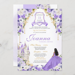 Convites Lavanda Purple e Dourada Princesa Real Quinceanera