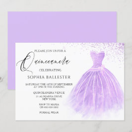 Convites Lavanda Purple Glitter Gown Quinceanera