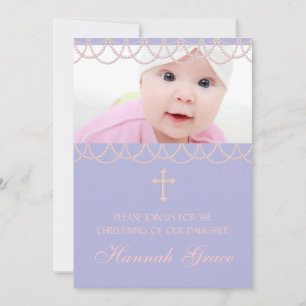 Convites Lavanda Purple Pearl Cross Fotografia Christening