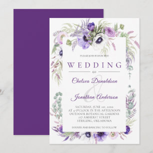 Convites Lavanda Púrpura Flores Brancas de Água Casamento