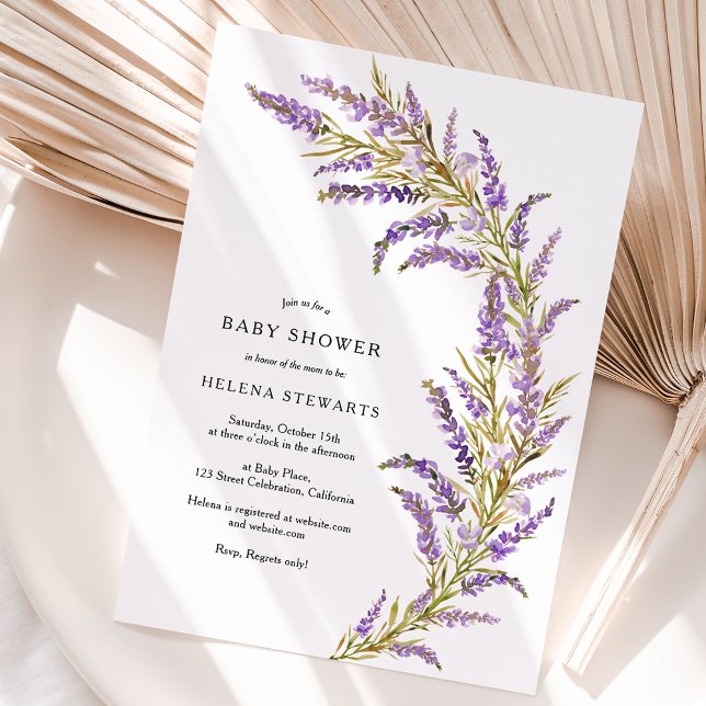 Convites Lavanda Queda chá de fraldas de aquarela floral (Lavender Fall floral watercolor baby shower Invitation)