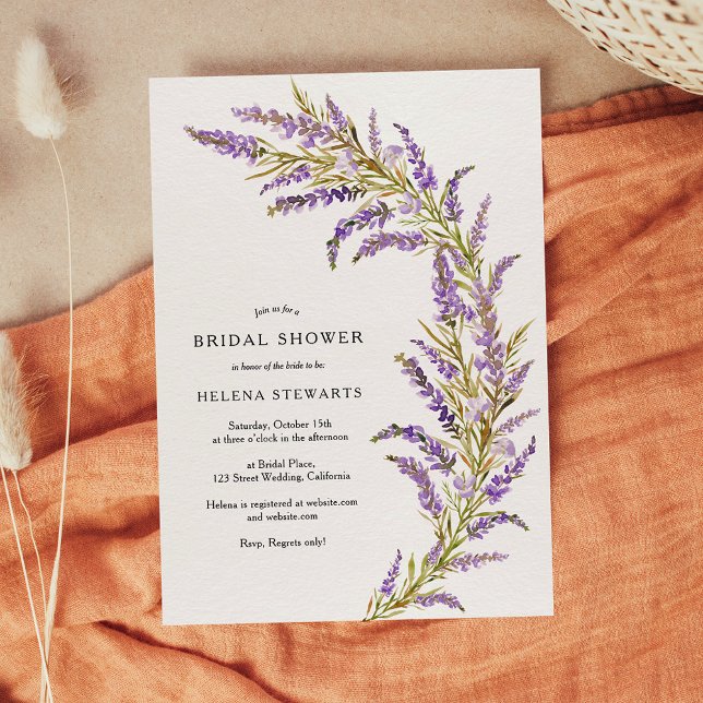 Convites Lavanda Queda chá de panela de aquarela floral (Fall lavender floral watercolor chic bridal shower invitation)