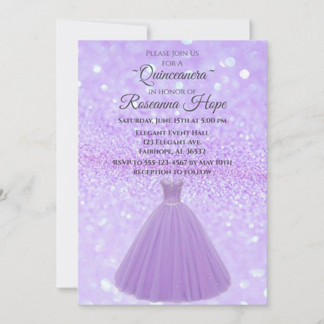 Convites Lavanda Quinceanera (Frente)