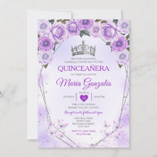Convites Lavanda Quinceañera Crown 15 Anos Borboleta