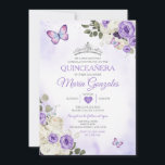 Convites Lavanda Quinceañera Crown 15 Anos Borboleta<br><div class="desc">Quinceañera Purple & Silver Crown Butterfly Mexicana Convite Mis Quince 15 Anos,  16º Aniversário, </div>