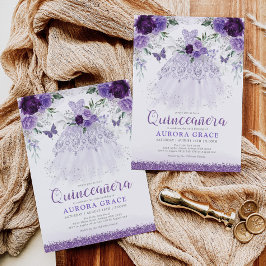 Convites Lavanda Quinceañera Princesa Vestida Borboletas