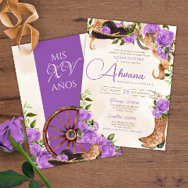 Convites Lavanda Quinceanera Purple Rosa Charro Western