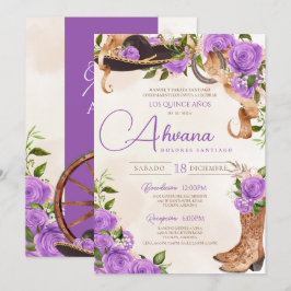 Convites Lavanda Quinceanera Rosas Vintage Charro Ocidental