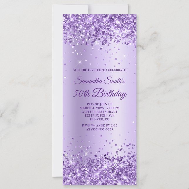 Convites Lavanda Real Roxa Satin 50º Aniversário (Frente)