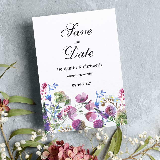 Convites Lavanda rosa flor púrpura Salvar Data (Pink lavender purple wildflower Save the Date)
