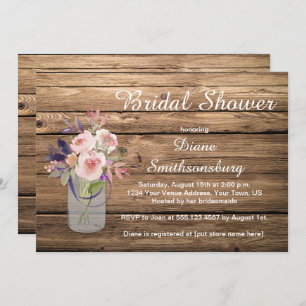 Convites Lavanda Rosa Selvagens Flores Barnwood Bridal