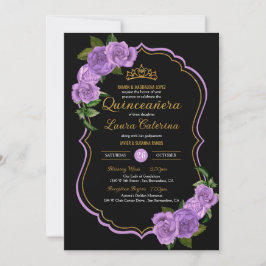 Convites Lavanda Rosas Roxos Dourada Quinceañera