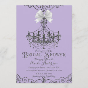 Convites Lavanda roxa & chá de panela branco de prata do