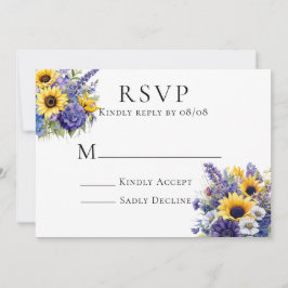 Convites Lavanda roxa com placas RSVP de Girassóis