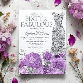 Convites Lavanda roxa e Festa de aniversário 60° palhaço pr